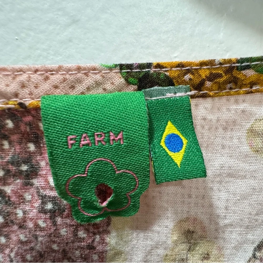 EUC FARM Rio Women's Size G (Med/Large) Printed Blouse Multi Color Puff Sleeves